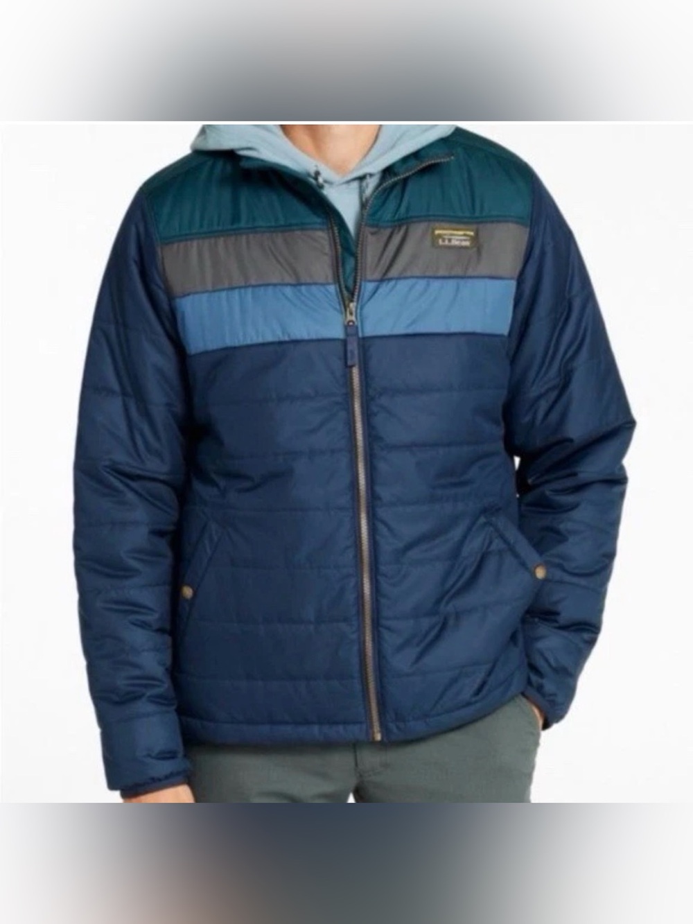 L.L.Bean Men's XL Colorblock Insulated Puffer Jacket Blue Outdoors Camping